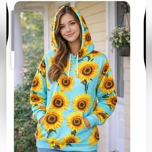 DEREK HEART Yellow Sunflower Crewneck Hoodie Top NWOT
